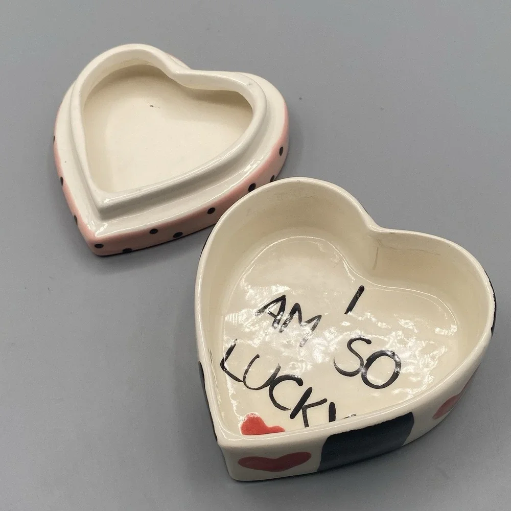 CSARA Lidded Trinket Dish Heart Jewelry Box 2000 Handpainted Granddaughter Gift